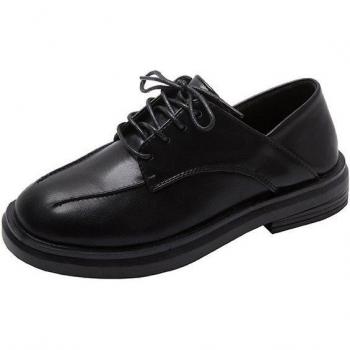 Chaussures Oxford en cuir pour femmes, décontractées, à lacets, semelle épaisse, talons bas carrés, grande taille, automne hiver