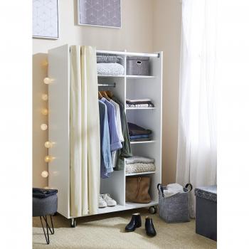 Rolling White Wardrobe Uppsala – Beige Drapery