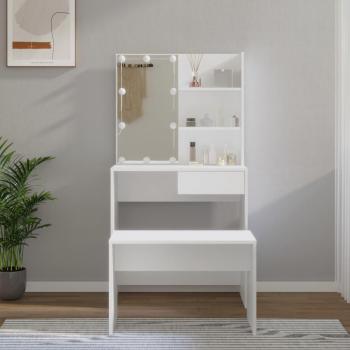 VidaXL LED Dressing Table Set in White Engineered Wood