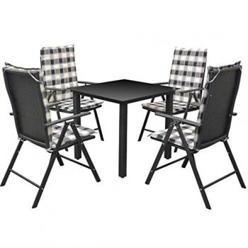 5-tlg. Garten-essgruppe Mit Auflagen Aluminium Schwarz