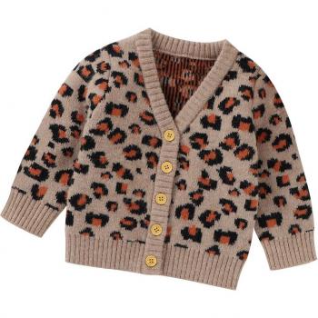 Toddler Girl's Fall Cardigan with Leopard Print