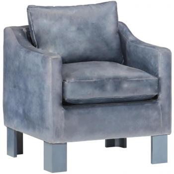 Vidaxl Sillón con diseño de cubo cuero auténtico gris