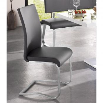 MCA Arco Stuhlset – 2‑teiliger Echtleder‑Freischwinger – grau, Edelstahlrahmen