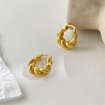 Boucles d'oreilles torsadées en métal pour femmes, design Huggie, couleur or et argent
