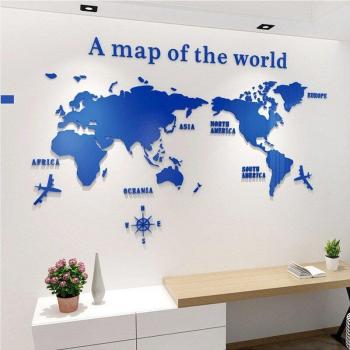 Blue 3D Acrylic World Map Home Decor