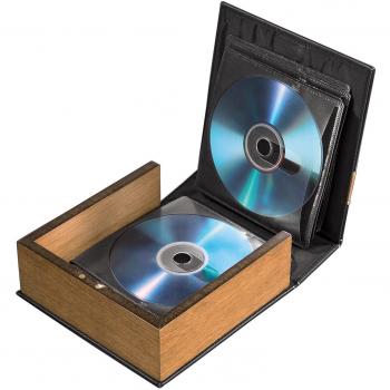 Hama CD-Ordner für 28 CDs/DVDs/Blu-rays, stabile Konstruktion mit Holz-Seitenteilen, schwarz/braun