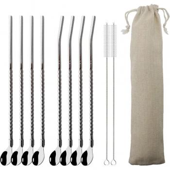 Reusable Long Handle Straw Spoon Set