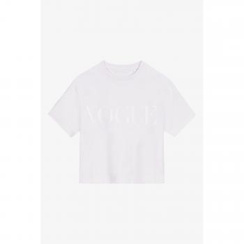 T-shirt bianca cropped VOGUE con logo ricamato tono su tono