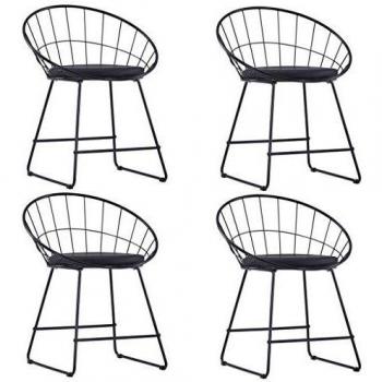 Dining Chairs Set of 4 with Faux Leather Seats Black Steel