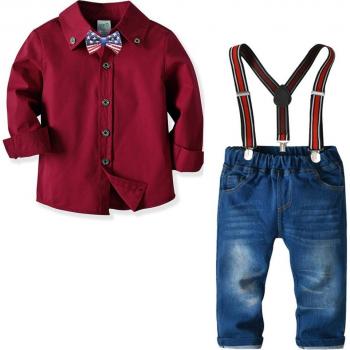 Conjunto Niño Elegante: Camisa Roja, Jean y Traje para Eventos