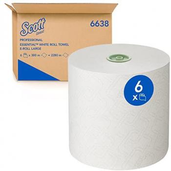 Scott Confezione 6x Asciugamani 380 m – Rotolo – Carta da Cucina – Bianco