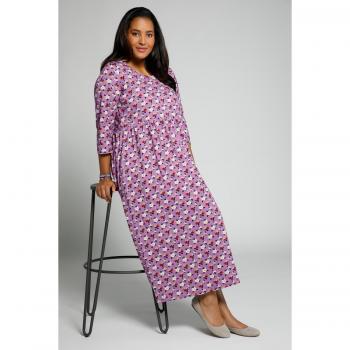 Abito con stampa di fiori, scollo girocollo, maniche a 3/4, Donna, Viola, Taglia 60/62, Cotone