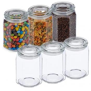 Botes Herméticos de Vidrio, Set de 6, 1,8 l, Octogonales, Transparentes