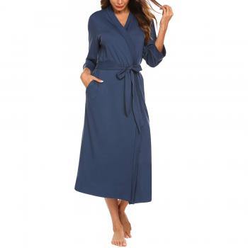Unibelle Damen Saunamantel Baumwolle Navyblau L