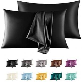 King Size Satin Pillowcase Set, 2 Pack Silky Smooth Covers for Hair and Skin, Black