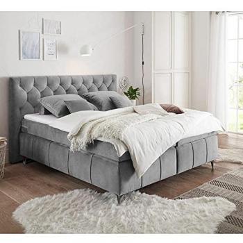 Lomadox Boxspringbett 180x200 cm grau H2 mit 7-Zonen-Taschenfederkern-Matratze
