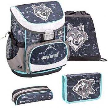 Belmil Schulranzen Set 4-teilig Wolf Grau für Jungen 1. und 2. Klasse