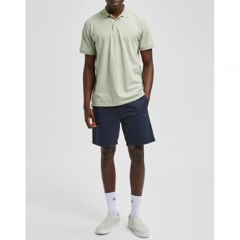 Bermuda Hombre Algodón Orgánico Comfort Flex Marino Tiro Medio Presilla Cinturón Bragueta Cremallera Bolsillo Lateral