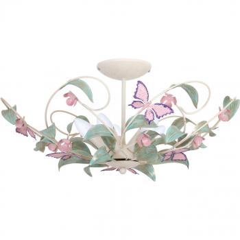 Deckenleuchte BUTTERFLY, Edelstahl, 5-flammig, creme/grün/rosé