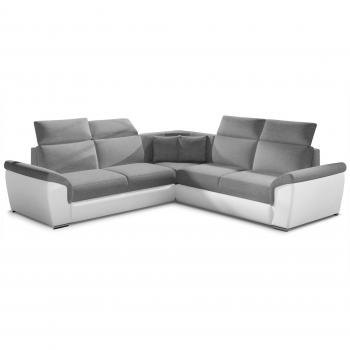Canapé Réversible Derek en Tissu Gris Chiné et Cuir Synthétique Blanc