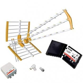 Kit Antena UHF 18 dB con Amplificador y Conexiones