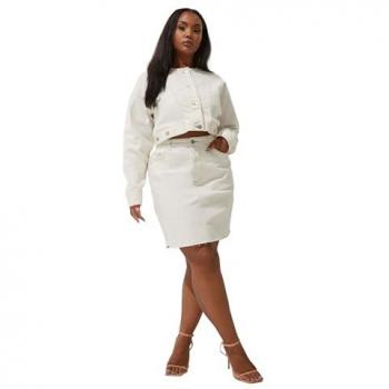 Women’s Cream Denim Mini Skirt with Contrast Stitching (Size 16)
