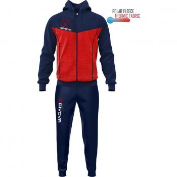 Givova Visa Unisex Trainingsanzug mit Fleece-Kapuze Blau/Rot Melange, Größe XL