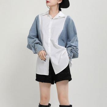 XITAO Women's Color Contrast Collared Shirt