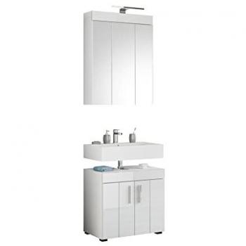 Weißes Waschtischkombinationsset 60 x 190 cm mit Beleuchtung, 2-teilig
