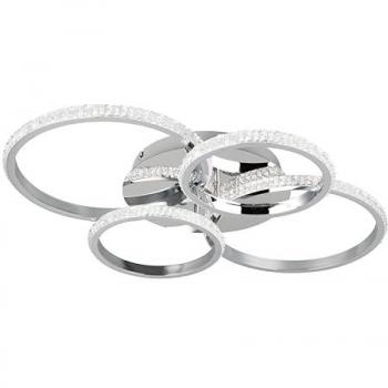 Reality Leuchten LED Deckenleuchte CIRES, LED Deckenlampe mit 4 schwenkbaren LED-Ringen, kaltweiß 4000K, Dimmfunktion, LED fest integriert, Kaltweiß, 3400 Lumen 27W, in 3 Stufen dimmbar mit Acryl Kristallen verzierte LED