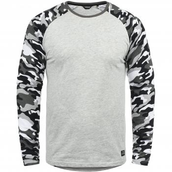 !Solid Cajus Herren Langarmshirt Camouflage Muster Rundhals 100% Baumwolle Größe XXL Light Grey Melange