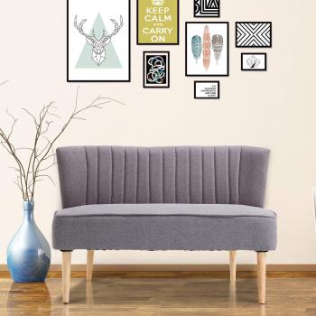 HOMCOM Sleek Grey Padded 2-Seater Sofa with Durable Wood Frame