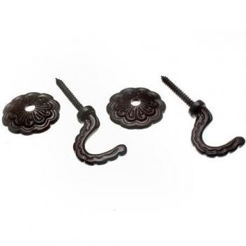 Curtain Tie‑Back Kit, 20 Black Hooks + Rosettes + Plates