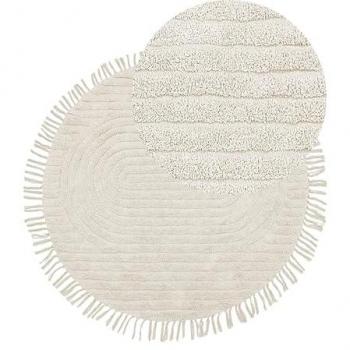 Halfeti Tufted Cotton Round Rug 140 cm Beige with Fringe
