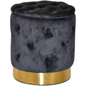 Tabouret Pouf Noir avec Base Dorée et Compartiment de Rangement