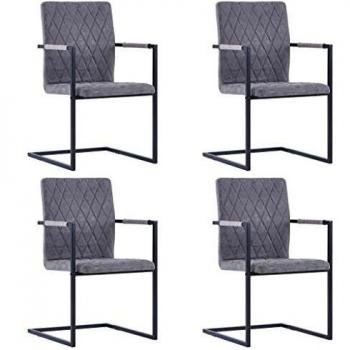 Sillas de Comedor Voladizas 4 Unidades Cuero Sintético Gris Oscuro