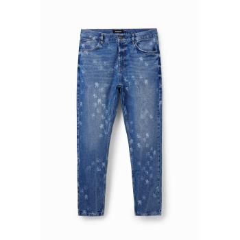 Desigual Jeans Larghe Gambe Blu 38 Uomo con Design Laser