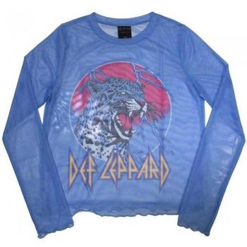 Def Leppard Lady T-shirt Cropped Long M Bleu Rayonnement Léopard
