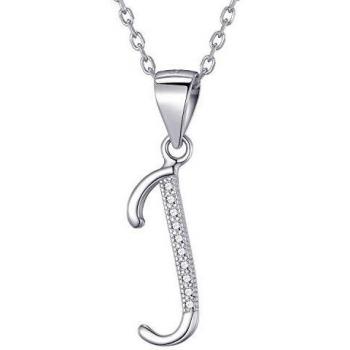 Collier argent 925 rhodié femme lettre J avec zircons blancs 45 cm