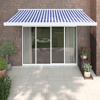 Parasol rétractable bleu et blanc 3x2,5 m en tissu et aluminium