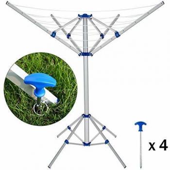 Monzana® Wäschespinne Höhenverstellbar Mobil mit 4 Erdspieße Camping Wäscheständer Wäscheleine Wetterfest Leicht Aluminium