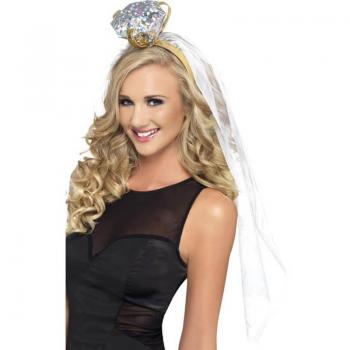 Diadem med Slöja och Strålande Diamant