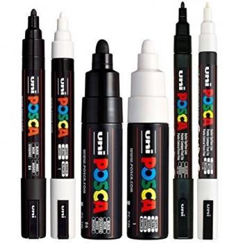 Posca 6 marqueurs à pointe ogive noir et blanc