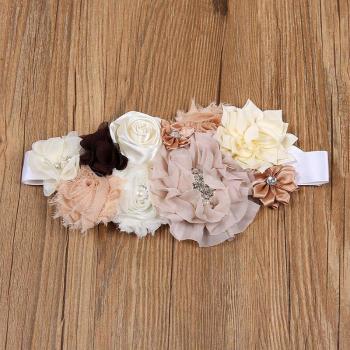 3-Style Beige Satin Flower Sash Belt for Girls