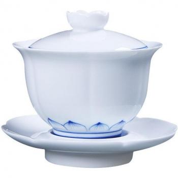 Lotus Design Hand-Painted Porcelain Tea Set with Tray