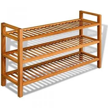 VidaXL Shoe Rack with 3 Shelves Solid Oak Wood 39.4x10.6x23.6