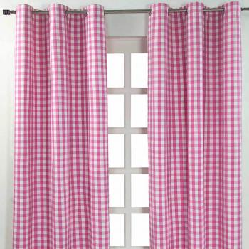 Cotton Pink Gingham Block Check Ready Made Eyelet Curtains 137 x 182 cm