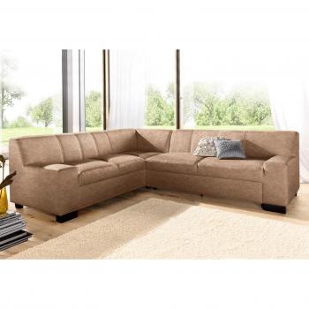 DOMO Collection: Sofa Norma L‑Form (braun), Microfaser PRIMABELLE & Kunstleder SOFTLUX