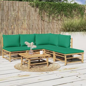 Set Salotto da Giardino 6pz in Bambù con Cuscini Verdi