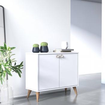 Credenza Elegante Bianca a Due Ante Battenti con 2 Ripiani Interni (85×35×74 cm)